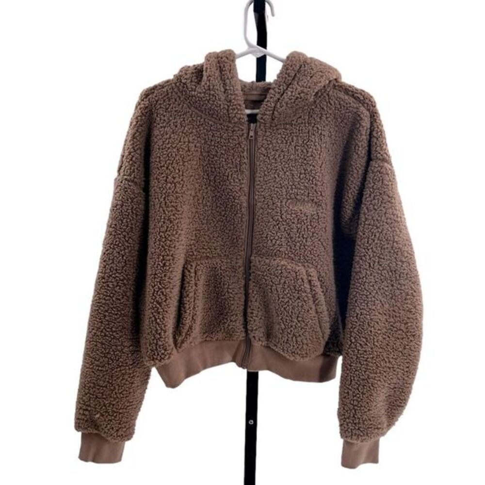 Skims Women’s Size L Teddy Zip‎ Up Hoodie Tigers Eye Brown Comfy Sherpa Lounge - Picture 7 of 7